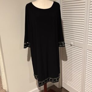 Tiana B Women's Black 3/4 Sleeve Beaded Trim Sheath Dresses